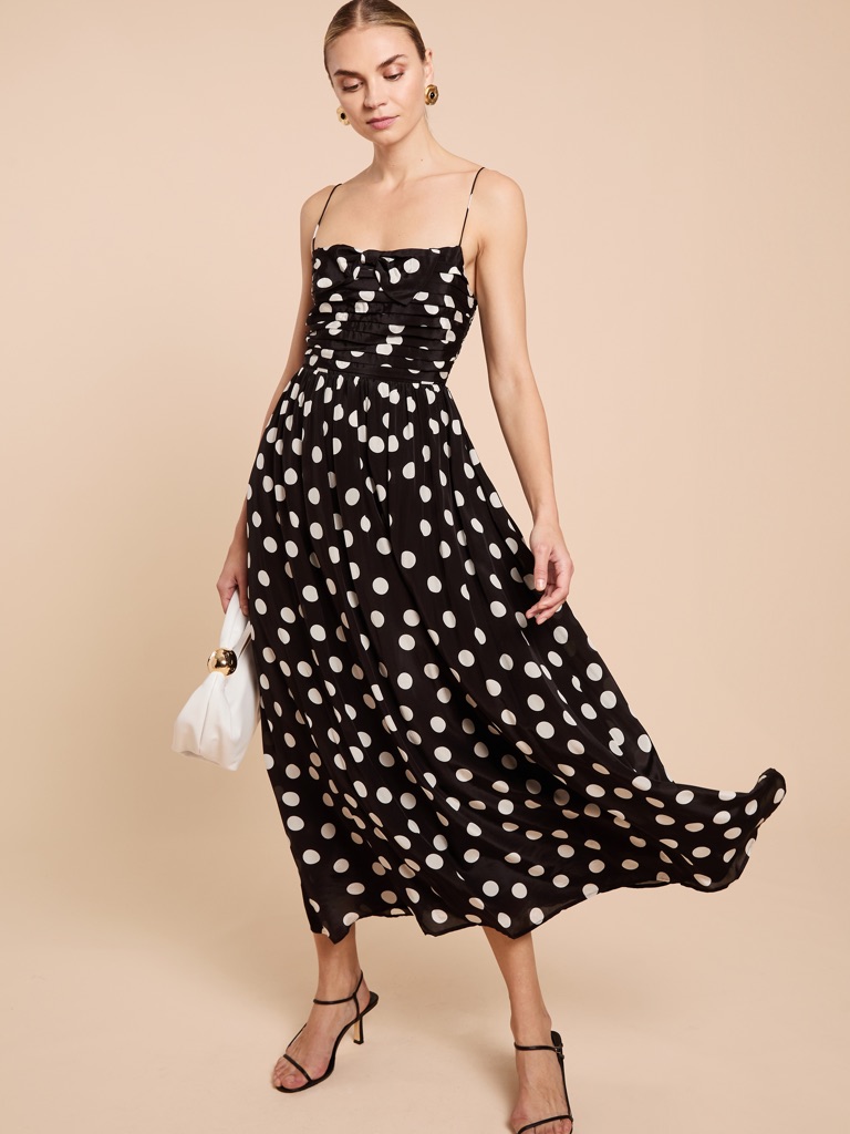Kourt- Sabella Dress In Black Polka Dot Nwot